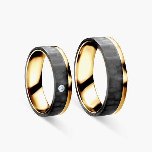 Obrączki ślubne: carbon, złote, płaskie, 6 mm